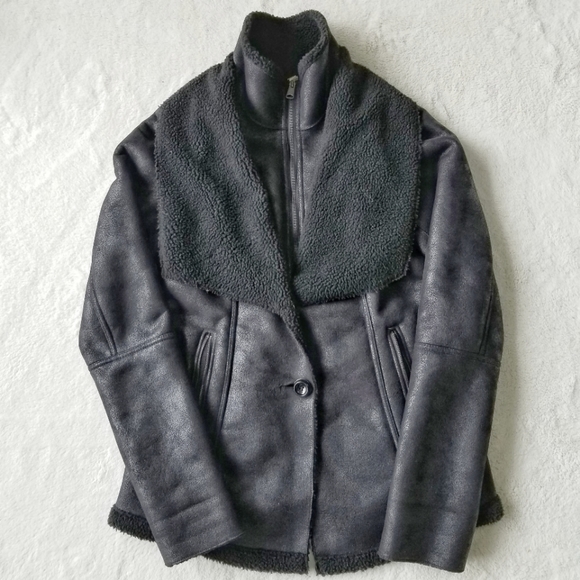 Soia & Kyo Jackets & Blazers - SOIA & KYO Black Faux Suede and Shearling Drape Front Heavy Jacket